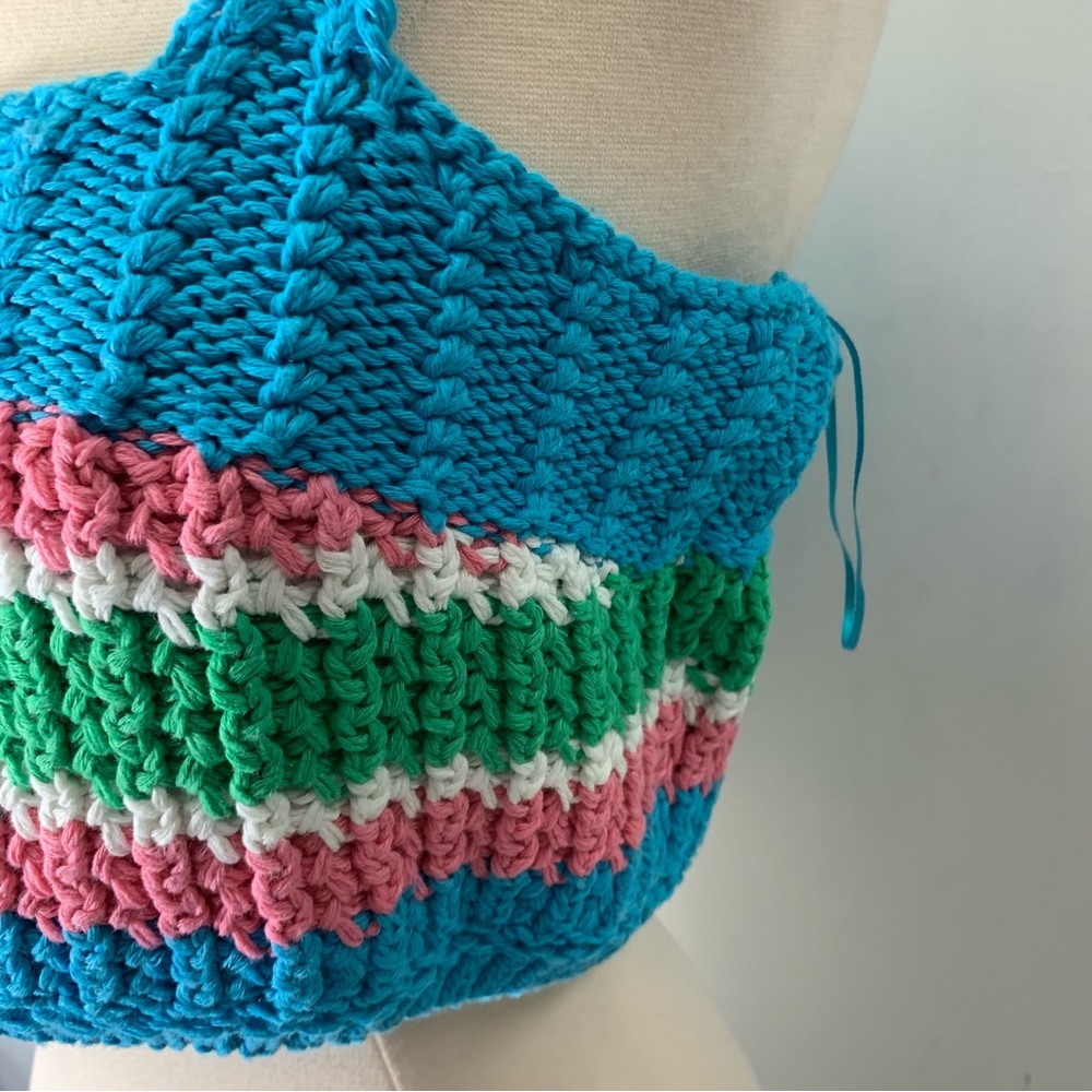 ZARA NWT crochet blue pink green creo top size L - Picture 2 of 6